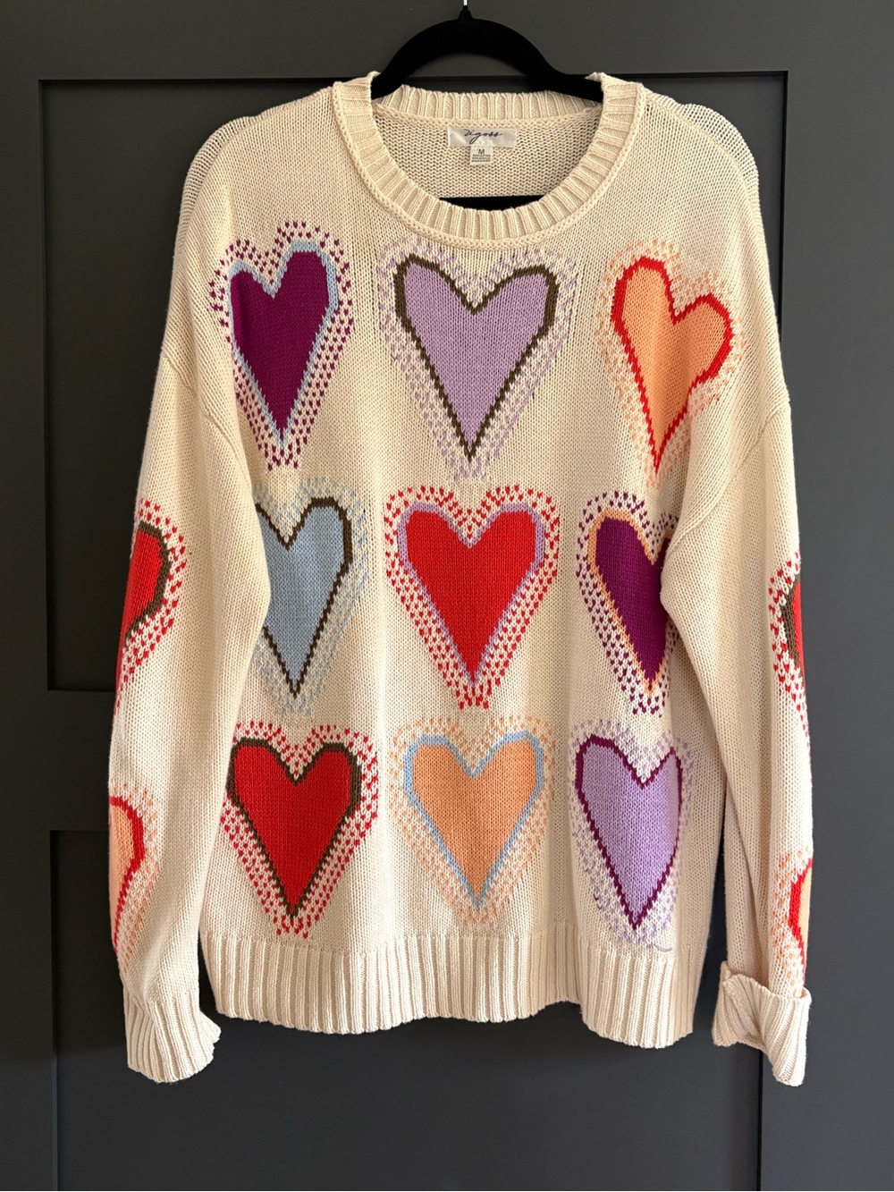 Vigoss Cream Heart Knit Sweater Medium NOOWORKS